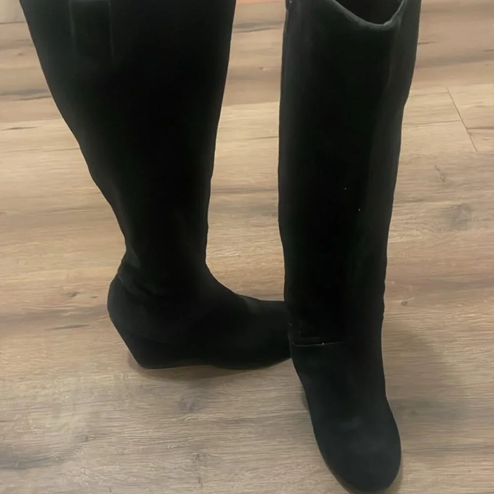 NinNine West Black Leather Wedge Boots - Size 7.5 M  West